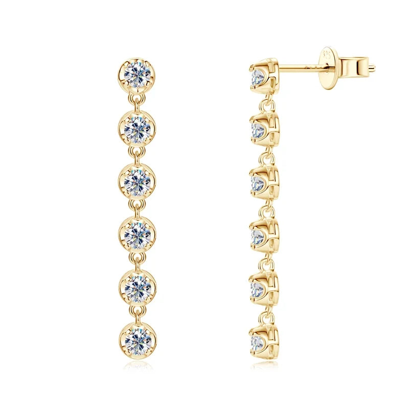 Six-Stone Moissanite Line Drop Earrings in Sterling Silver
