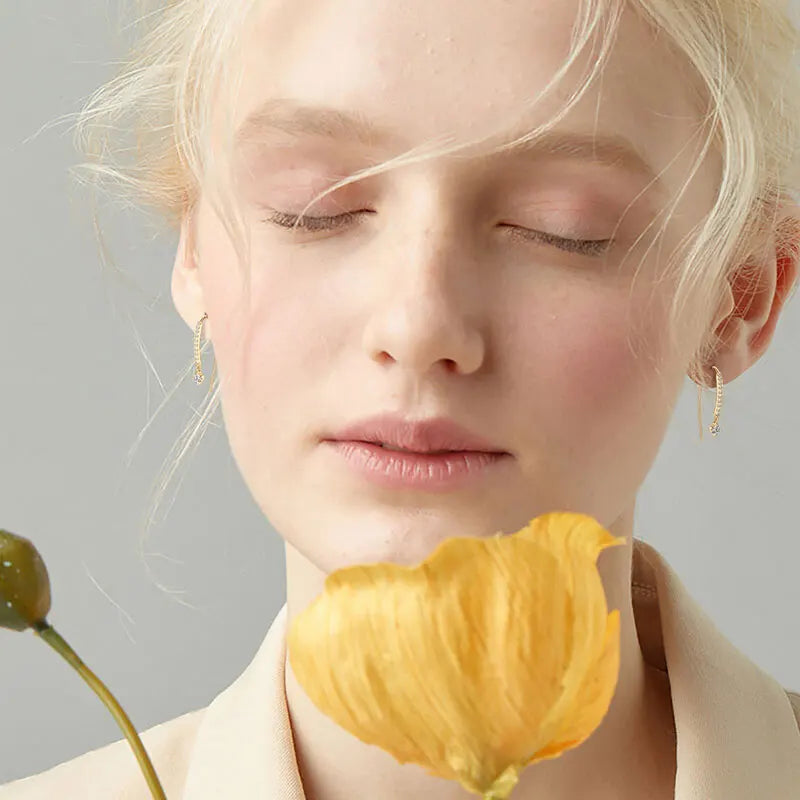 Moissanite Curved Threader Drop Earrings in Sterling Silver
