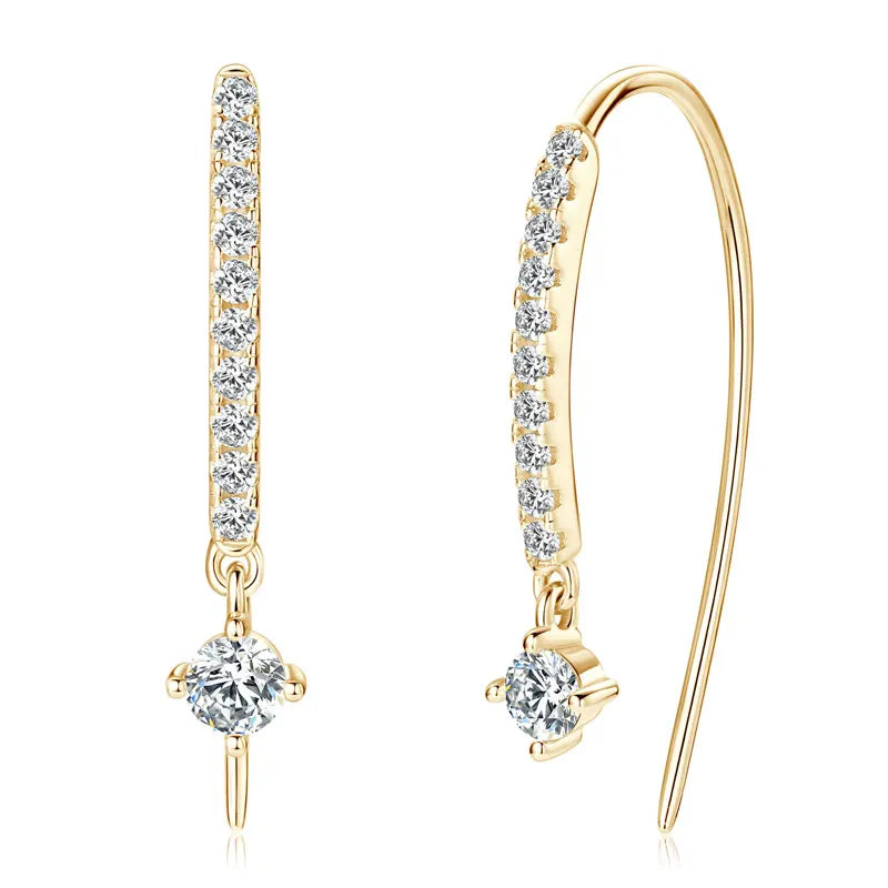 Moissanite Curved Threader Drop Earrings in Sterling Silver