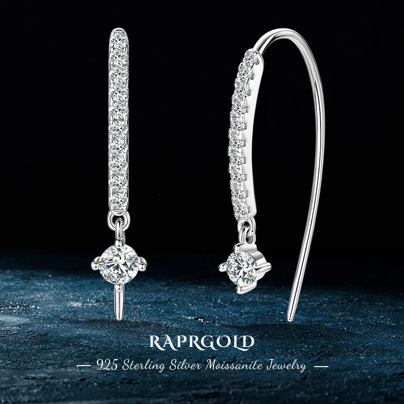 Moissanite Curved Threader Drop Earrings in Sterling Silver