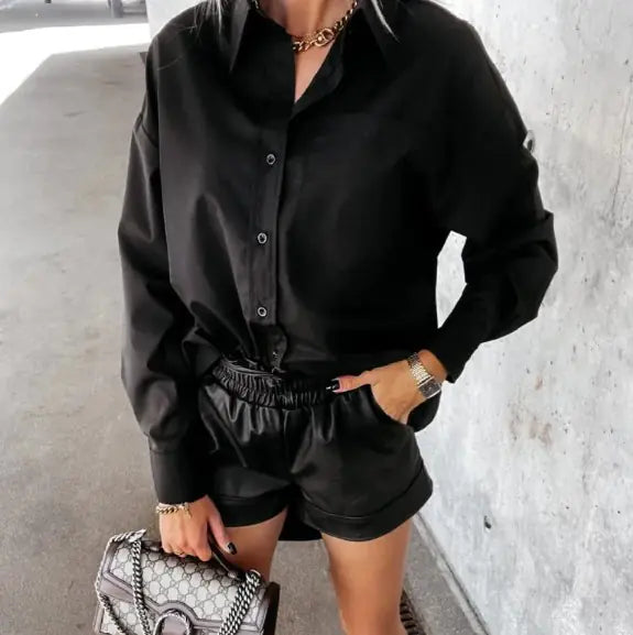 Women's Loose V-Neck Long Sleeve Shirt Dress