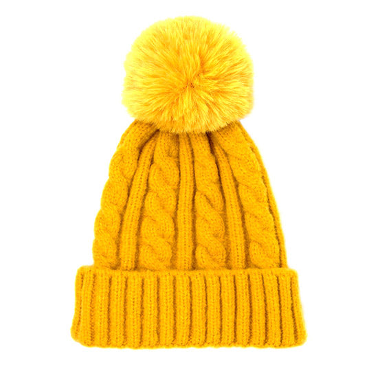 Warm Chunky Cable Knit Beanie Pom Pom Hat Beanie Winter Hat