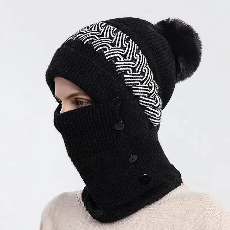 Warm Knitted Beanie Hat and Neck Warmer Set