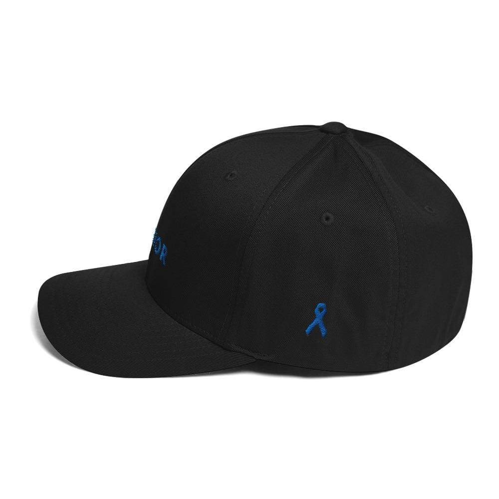Warrior & Colon Cancer Awareness Fitted Twill Baseball Hat with Dark Blue Ribbon