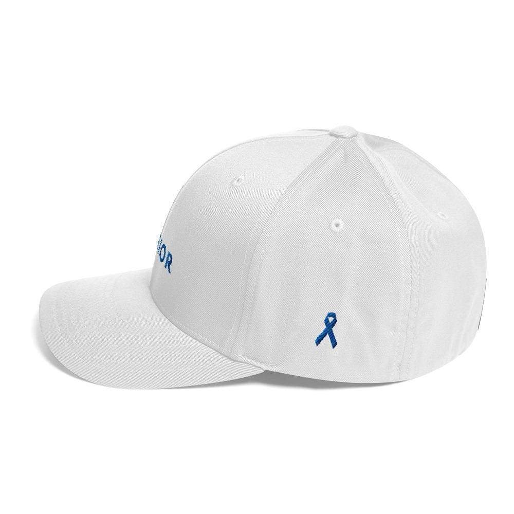 Warrior & Colon Cancer Awareness Fitted Twill Baseball Hat with Dark Blue Ribbon
