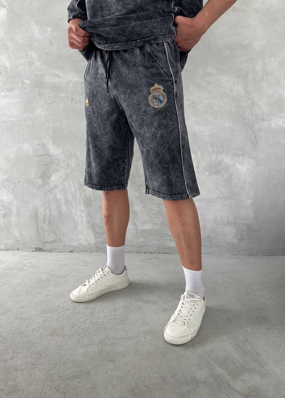 Conjunto de polo y shorts para hombre Washed Club Spirit – Estilo urbano vintage negro y dorado