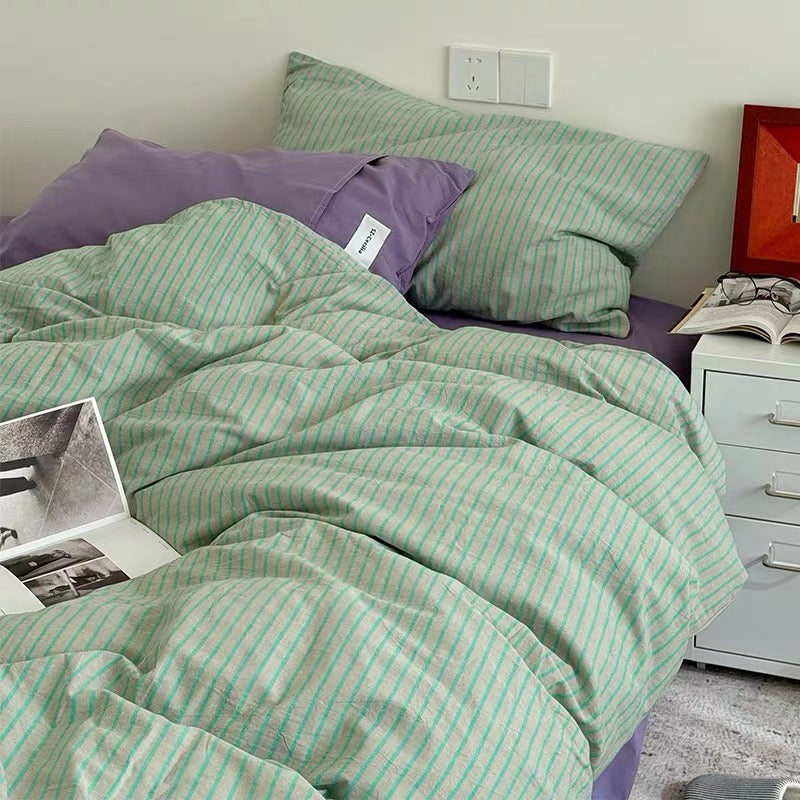Mint Stripe Cotton Duvet Cover Set