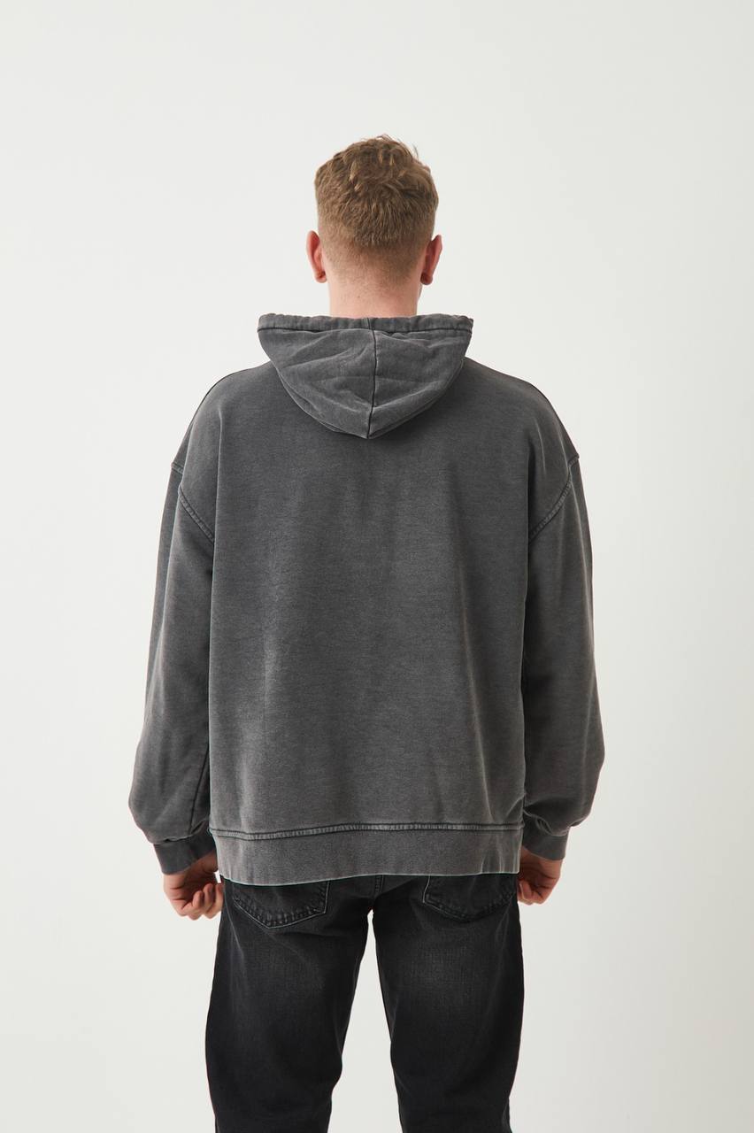 Sudadera con capucha oversize lavada unisex - Sudadera lisa de algodón grueso - Gris