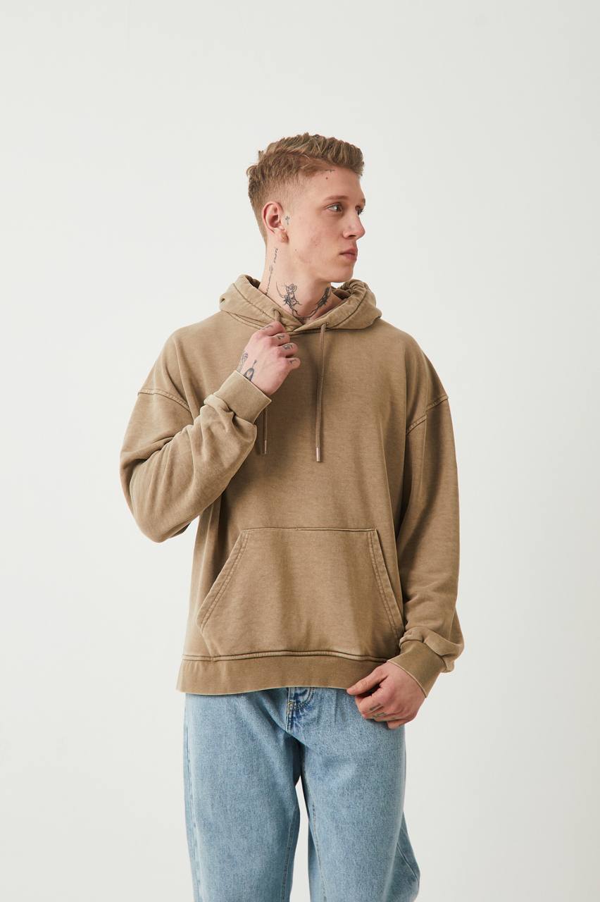 Sudadera con capucha oversize lavada unisex - Sudadera lisa de algodón grueso - Gris