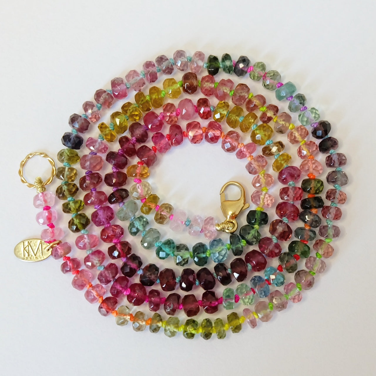Collar de turmalina sandía y oro de 14 quilates