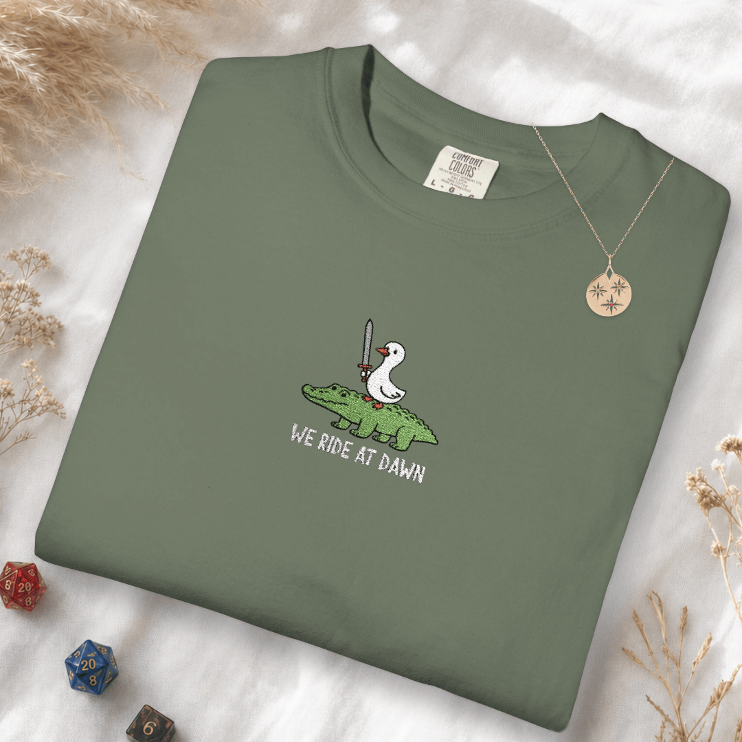 We Ride at Dawn Embroidery T-Shirt - Comfort Colors
