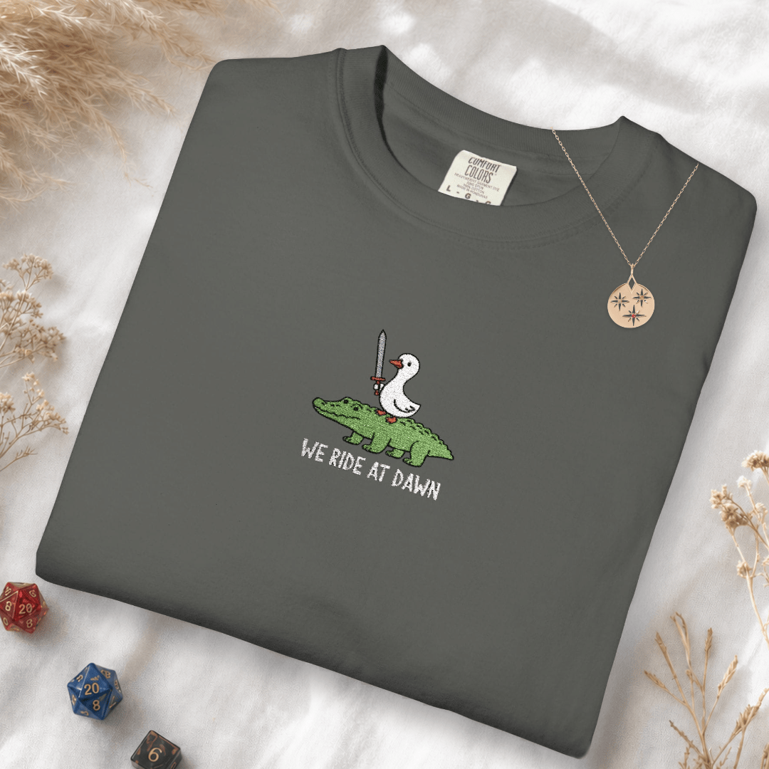 We Ride at Dawn Embroidery T-Shirt - Comfort Colors