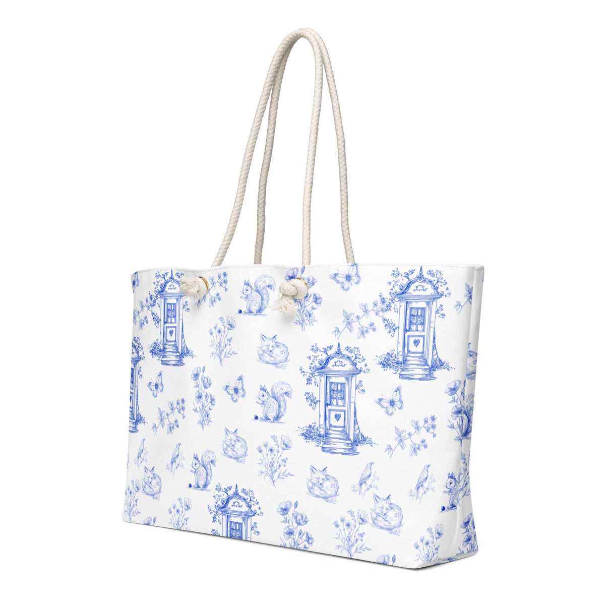 Vintage Blue Toile Oversized Weekender Bag