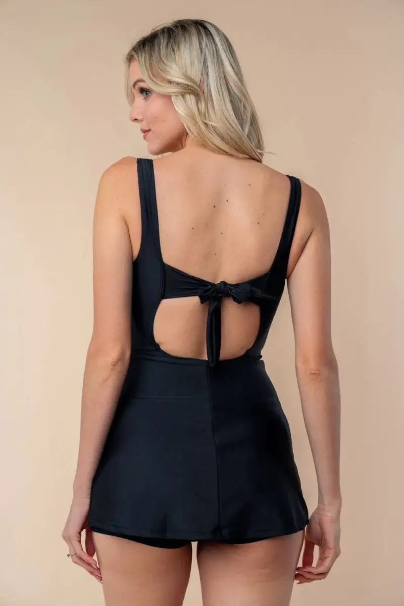 Swimwear Cover-Up Knit Swim Dress - Tie Back - One Piece Beach Cover-Up