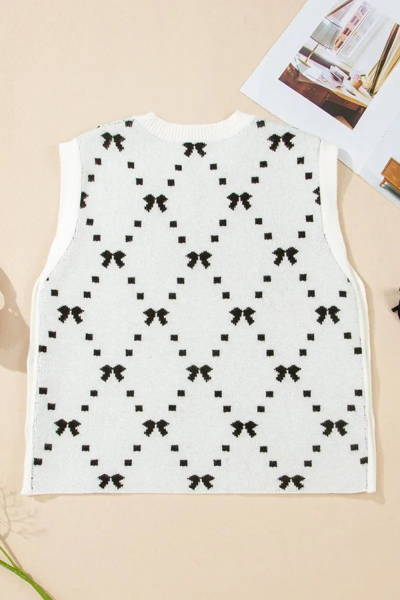 Love Salve White Bow Cropped Sweater Vest — Sleeveless Summer Top