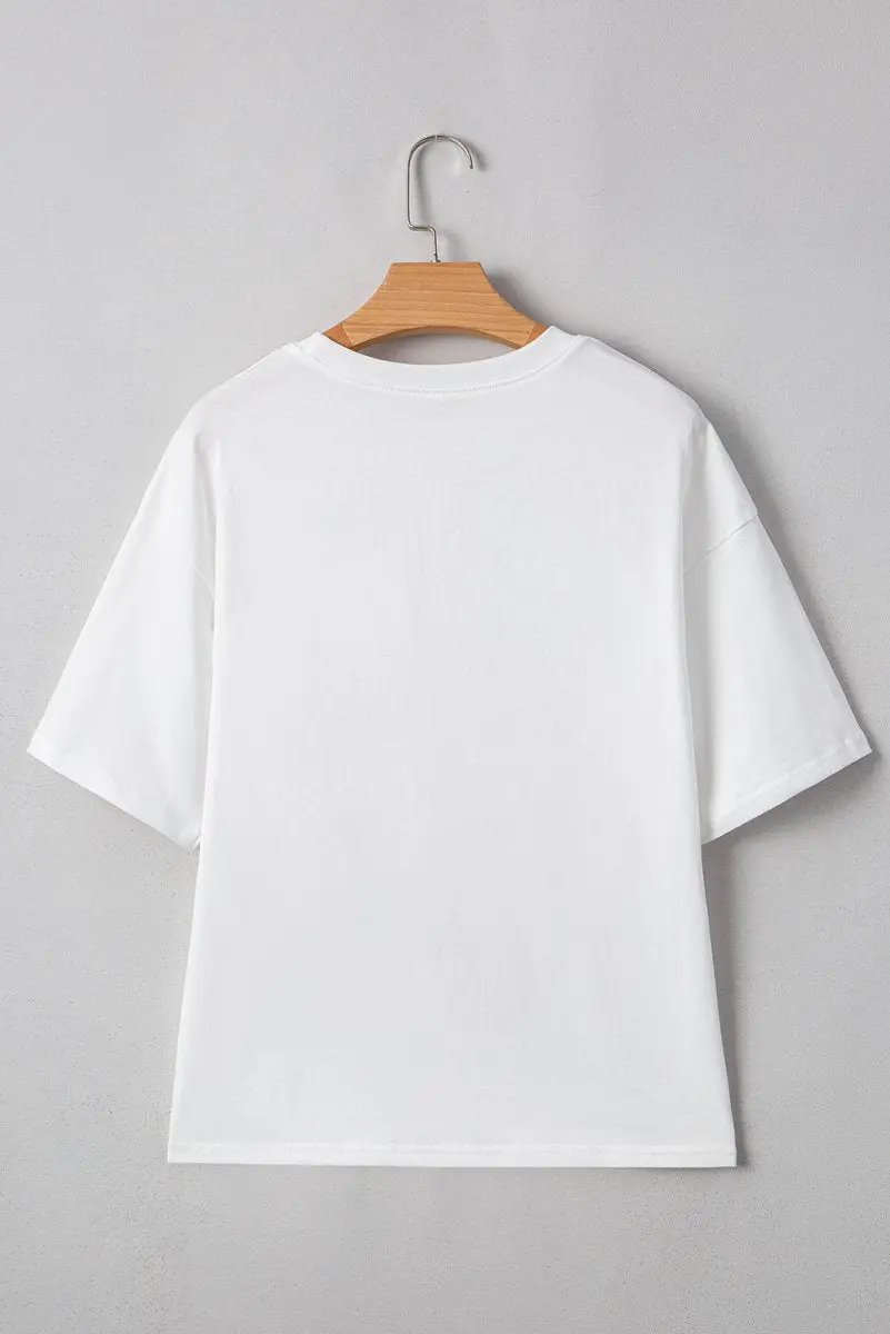 T-Shirts Love Salve White Bow Graphic Tee Casual Style Women's Crewneck Top - Soft & Comfy