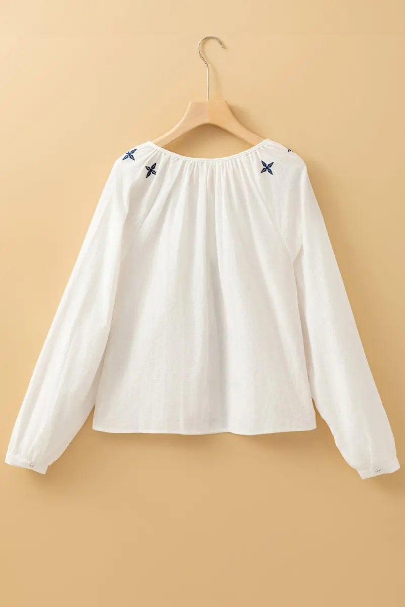 Tops/Blouses & Shirts Love Salve White Embroidered Blouse Women's Daily Bohemian Cotton Linen Top - Spring Style