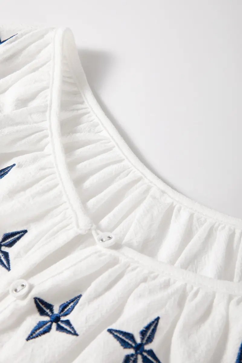 Tops/Blouses & Shirts Love Salve White Embroidered Blouse Women's Daily Bohemian Cotton Linen Top - Spring Style