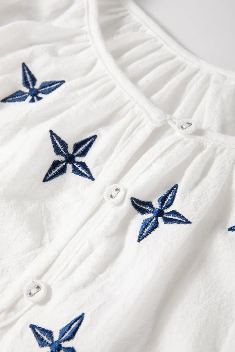 Tops/Blouses & Shirts Love Salve White Embroidered Blouse Women's Daily Bohemian Cotton Linen Top - Spring Style