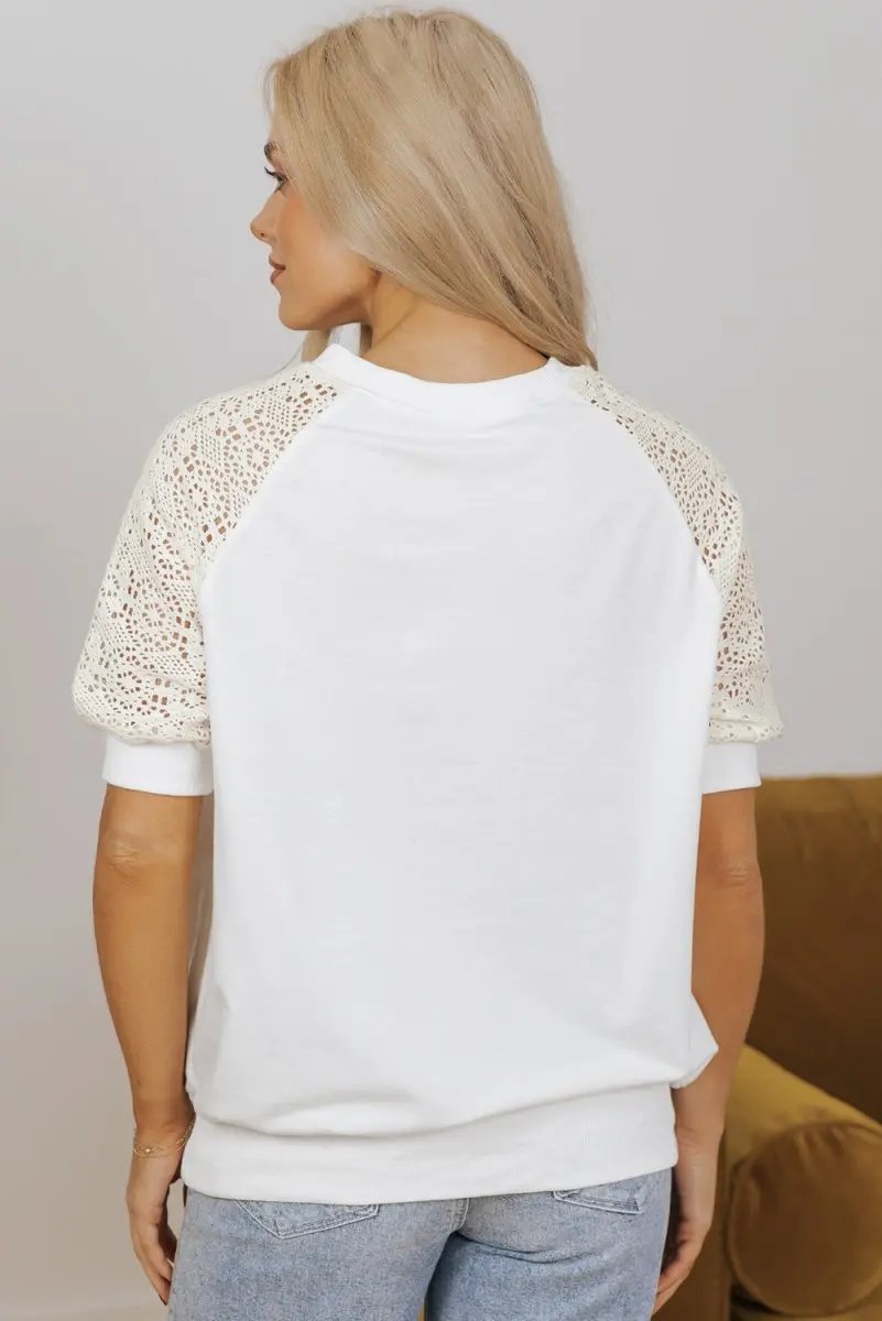 Pants Love Salve White Lace Crochet Women's Tee Daily Elegant T-Shirt Breathable, Summer