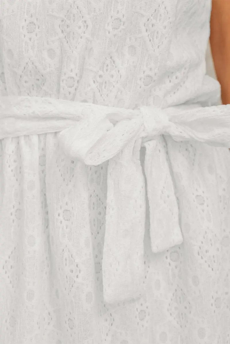 Dresses Love Salve White Lace Mini Dress Women's Vacation A-Line Casual Dress - Knot Back, Sleeveless
