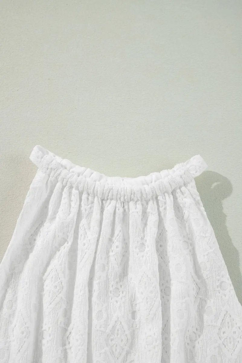 Dresses Love Salve White Lace Mini Dress Women's Vacation A-Line Casual Dress - Knot Back, Sleeveless