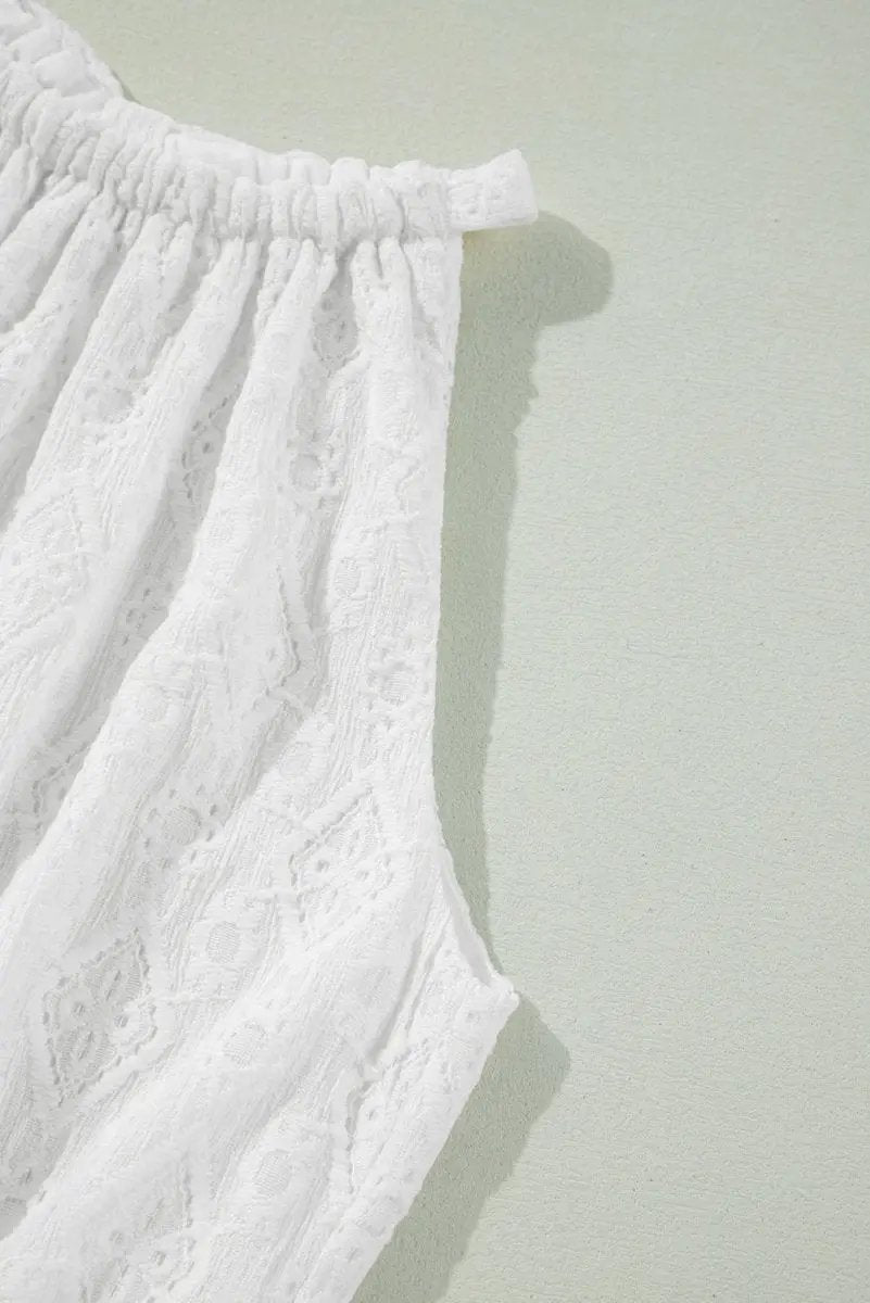 Dresses Love Salve White Lace Mini Dress Women's Vacation A-Line Casual Dress - Knot Back, Sleeveless