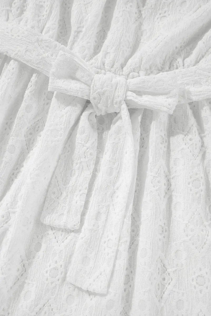 Dresses Love Salve White Lace Mini Dress Women's Vacation A-Line Casual Dress - Knot Back, Sleeveless