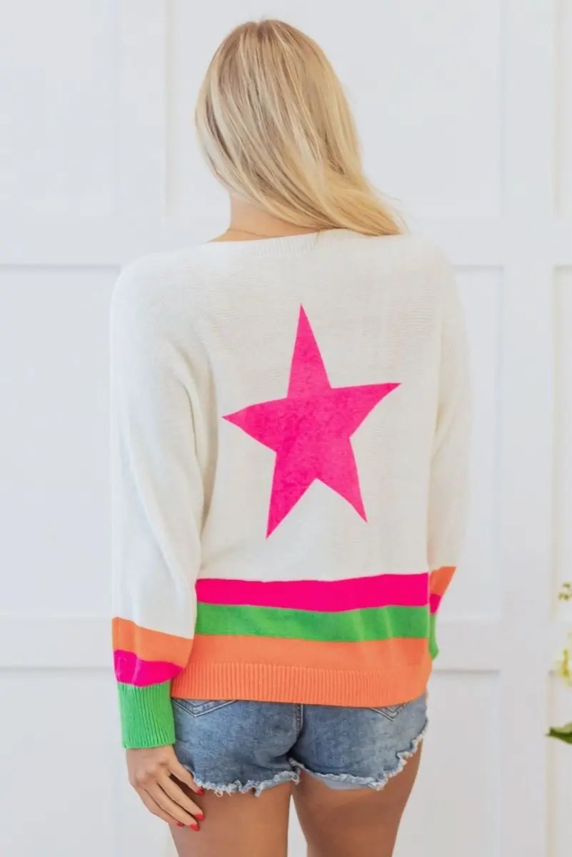 Sweaters Love Salve Star Colorblock Sweater Women's Daily Casual Knit Top - Soft & Stylish