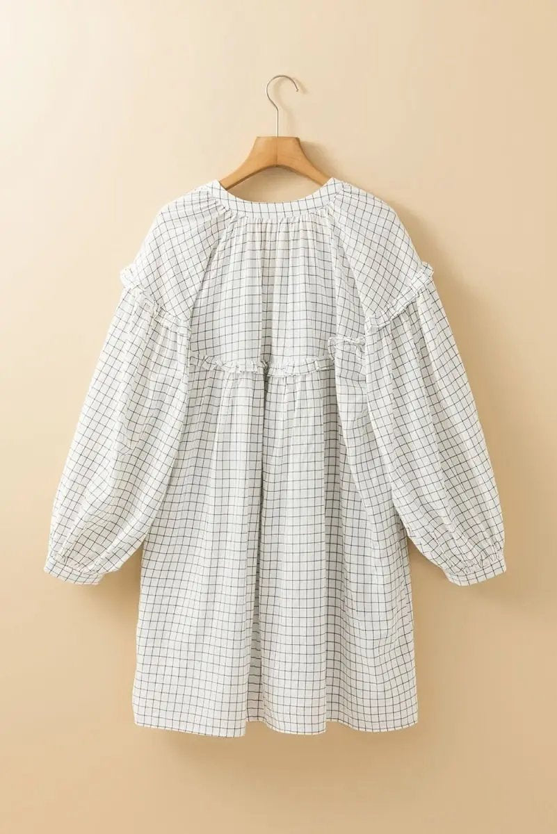 Dresses Love Salve Checkered Mini Dress Women's Spring Babydoll Dress Frilled V Neck Cute