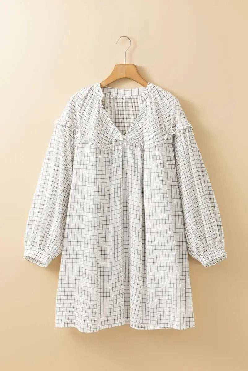 Dresses Love Salve Checkered Mini Dress Women's Spring Babydoll Dress Frilled V Neck Cute