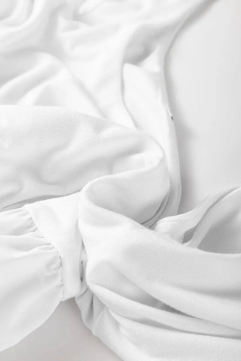 Pants Love Salve White U-Neck Top Women's Daily Wear Blouse Elegant, Bubble Hem