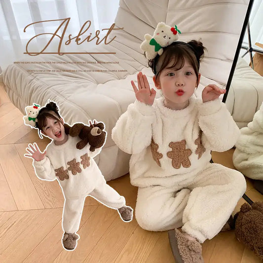 White Winter Girls Flannel Pajama Set - # BAAA81810012