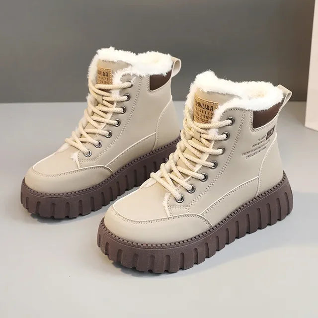 Botas de invierno para mujer, zapatos acolchados de diseño moderno, que mantienen el calor, más botas de nieve de felpa, zapatillas de deporte de piel para mujer, calzado de monopatín