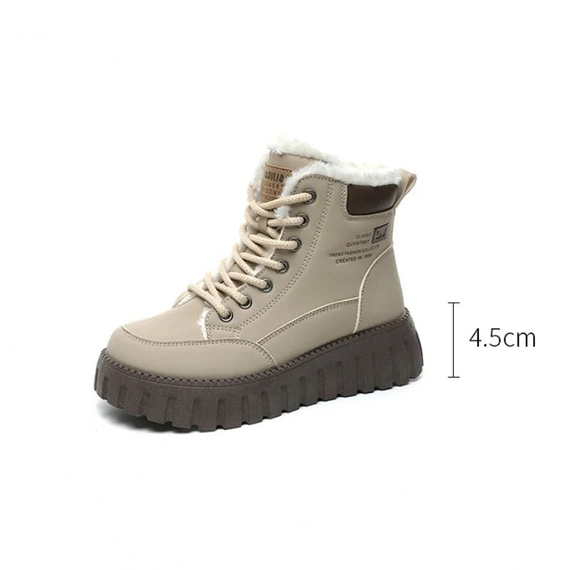 Botas de invierno para mujer, zapatos acolchados de diseño moderno, que mantienen el calor, más botas de nieve de felpa, zapatillas de deporte de piel para mujer, calzado de monopatín