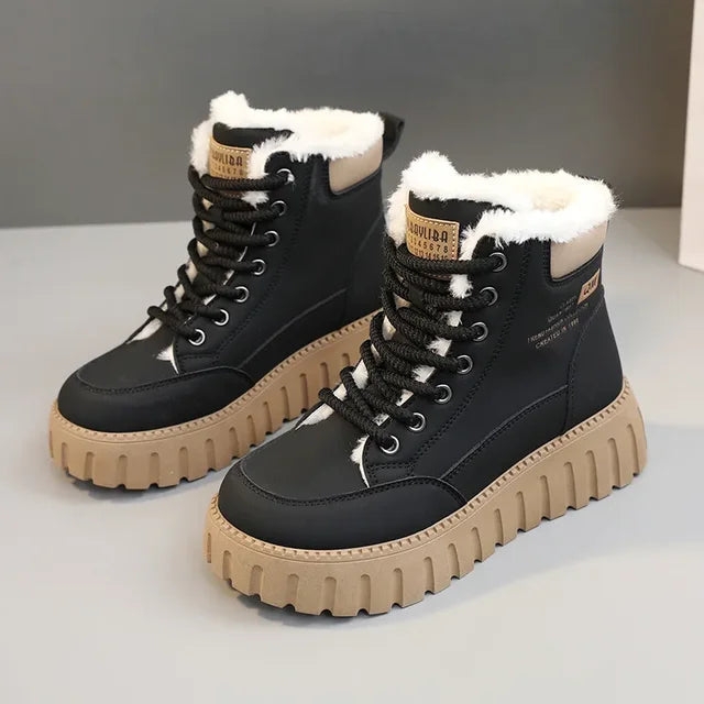 Botas de invierno para mujer, zapatos acolchados de diseño moderno, que mantienen el calor, más botas de nieve de felpa, zapatillas de deporte de piel para mujer, calzado de monopatín