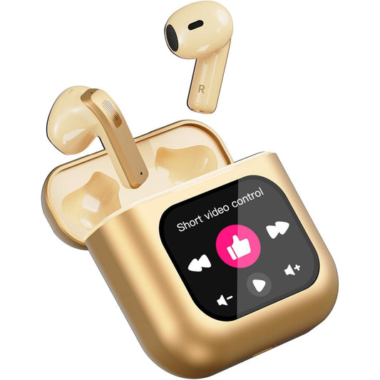 Auriculares inalámbricos Bluetooth 5.3, audífonos internos con cancelación de ruido ENC y estuche de carga inalámbrica, pantalla LED, graves profundos, audífonos con micrófono incorporado