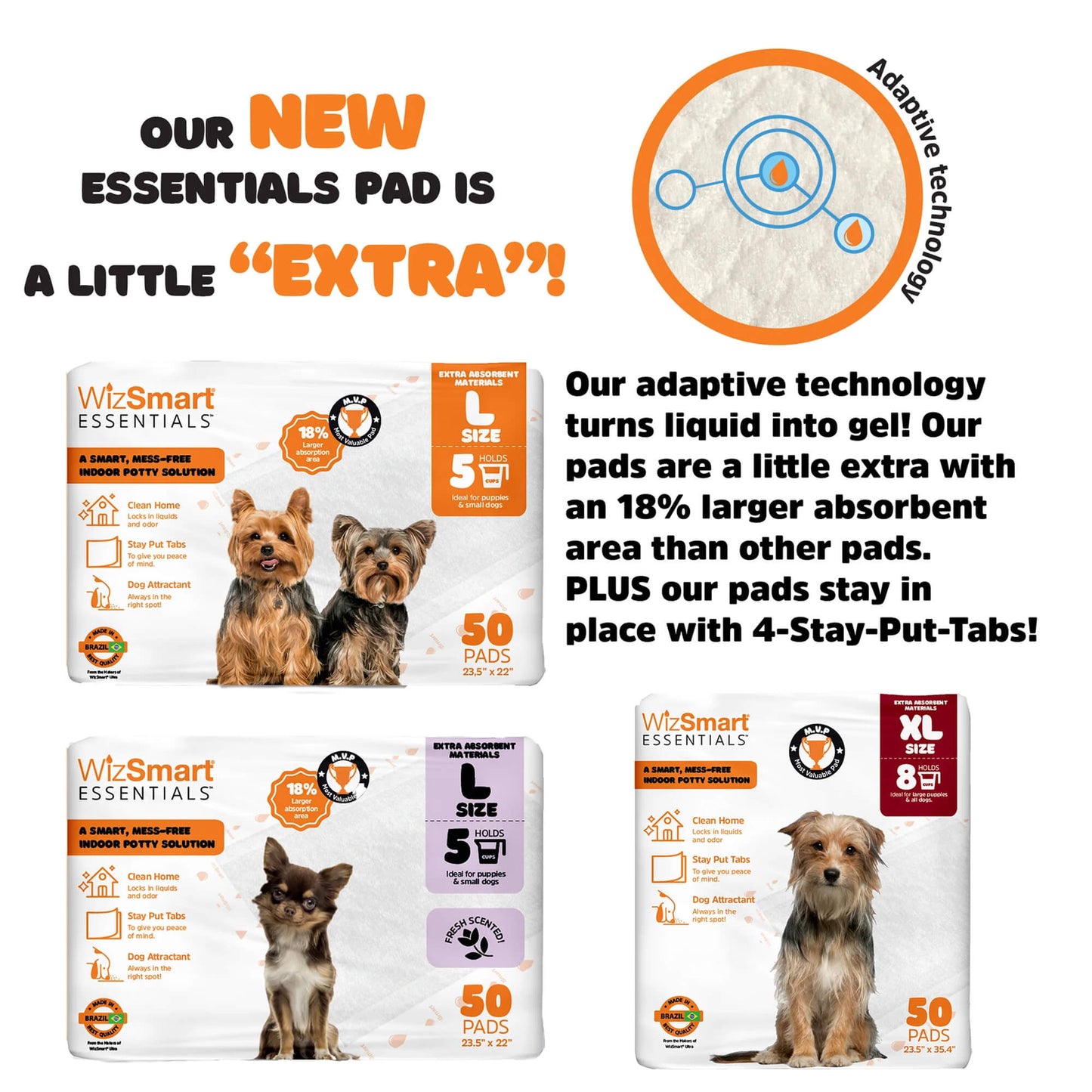 Empapadores de entrenamiento WizSmart Essentials para perros grandes y cachorros