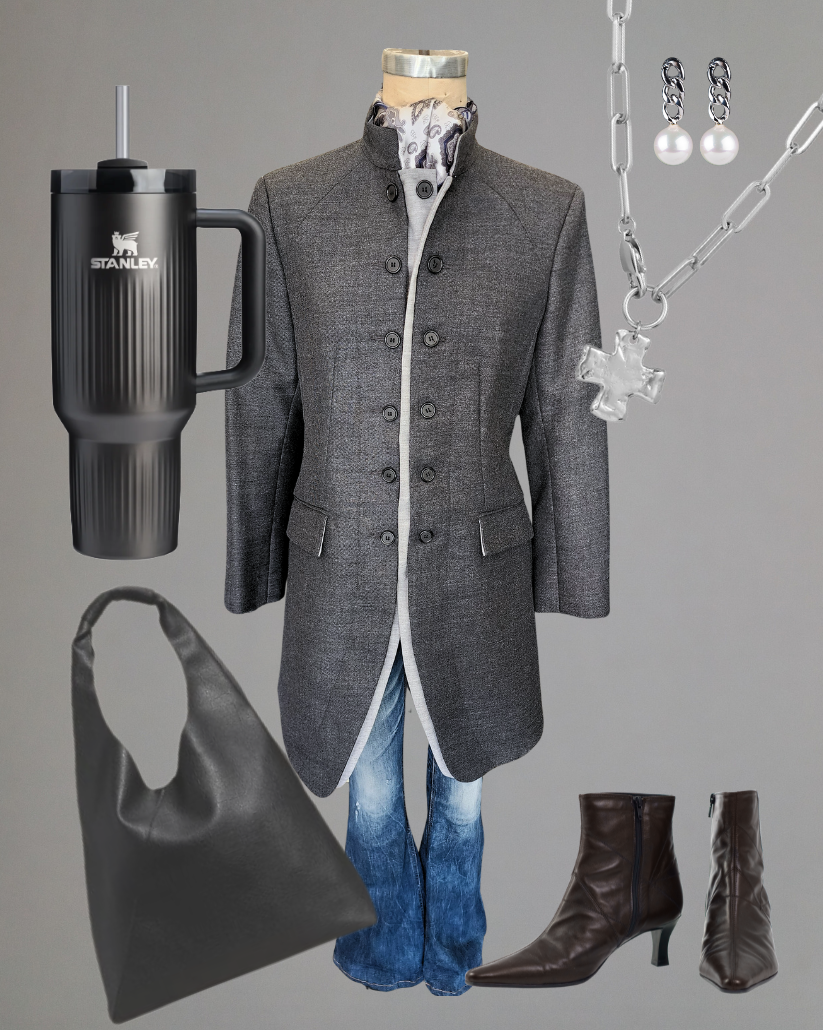 Abrigo militar de mujer - Gris (con detalles en gris claro)