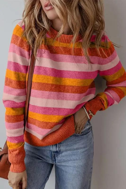 Sweaters YNIQUE Suéter de color en bloque para mujer, blusa de punto acanalado, moda de otoño