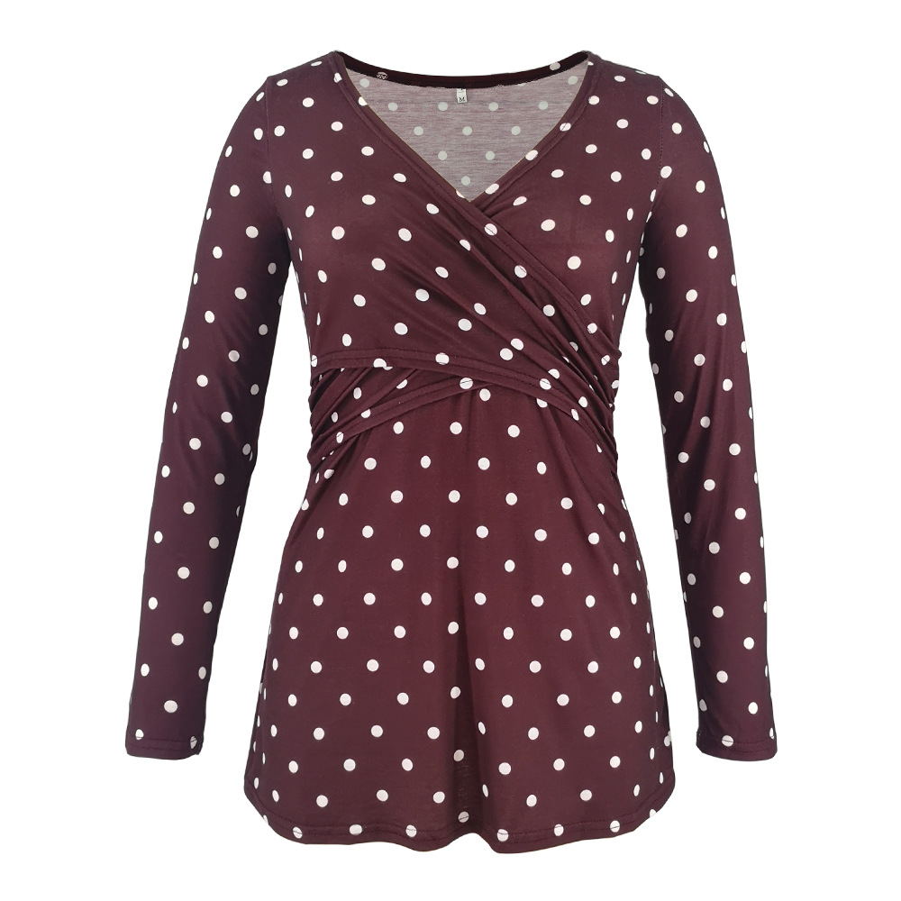 Women Deep V-Neck Long Sleeve Printed Maternity & Nursing T-Shirt - # PRGTA11310027 & NURSGA11110113
