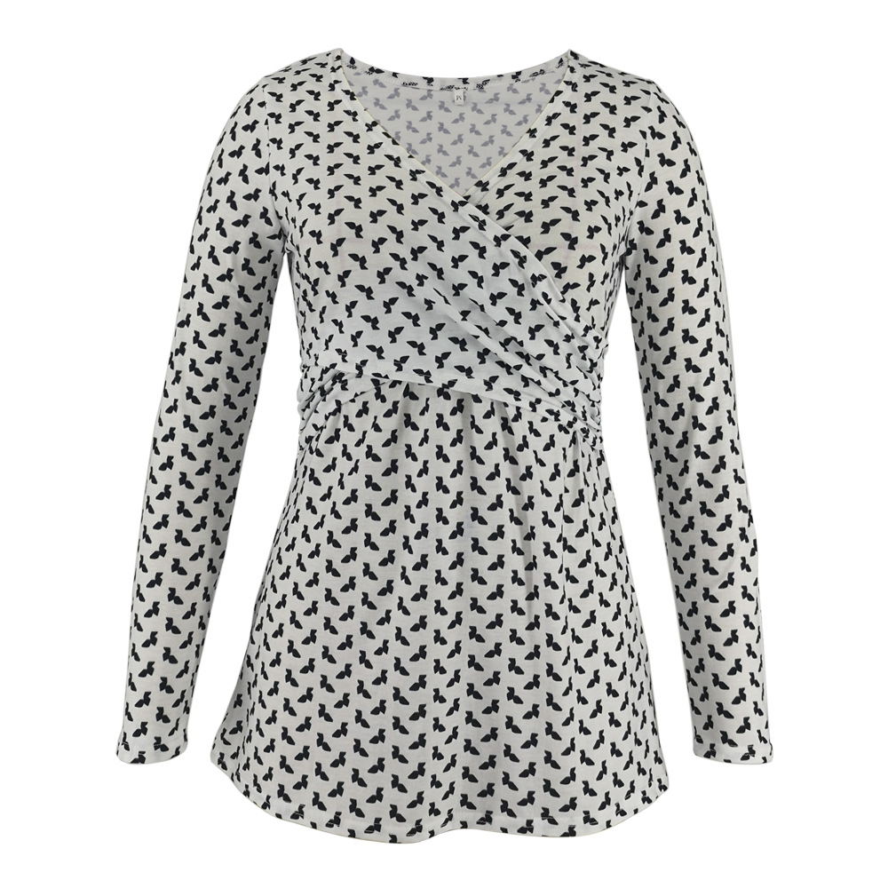 Women Deep V-Neck Long Sleeve Printed Maternity & Nursing T-Shirt - # PRGTA11310027 & NURSGA11110113