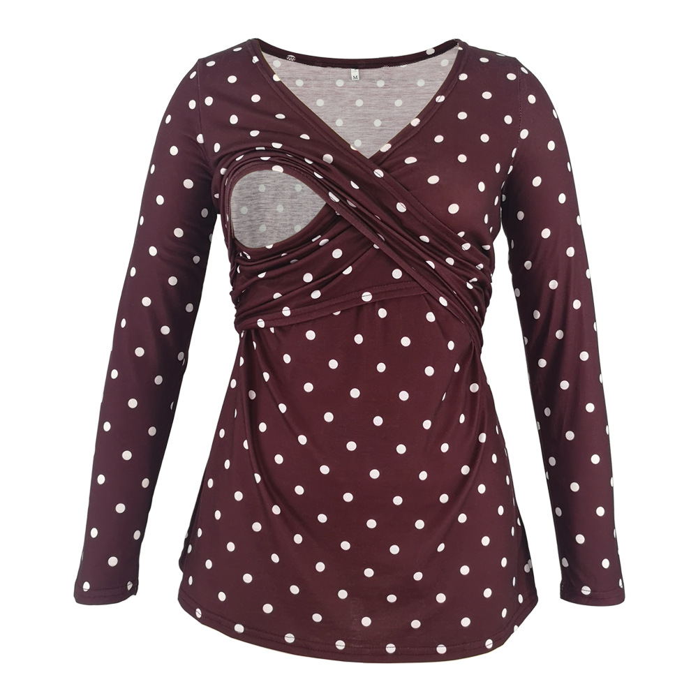 Women Deep V-Neck Long Sleeve Printed Maternity & Nursing T-Shirt - # PRGTA11310027 & NURSGA11110113