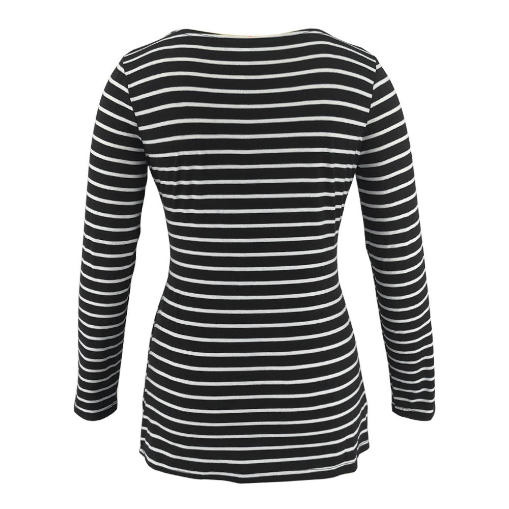 Women Deep V-Neck Long Sleeve Printed Maternity & Nursing T-Shirt - # PRGTA11310027 & NURSGA11110113