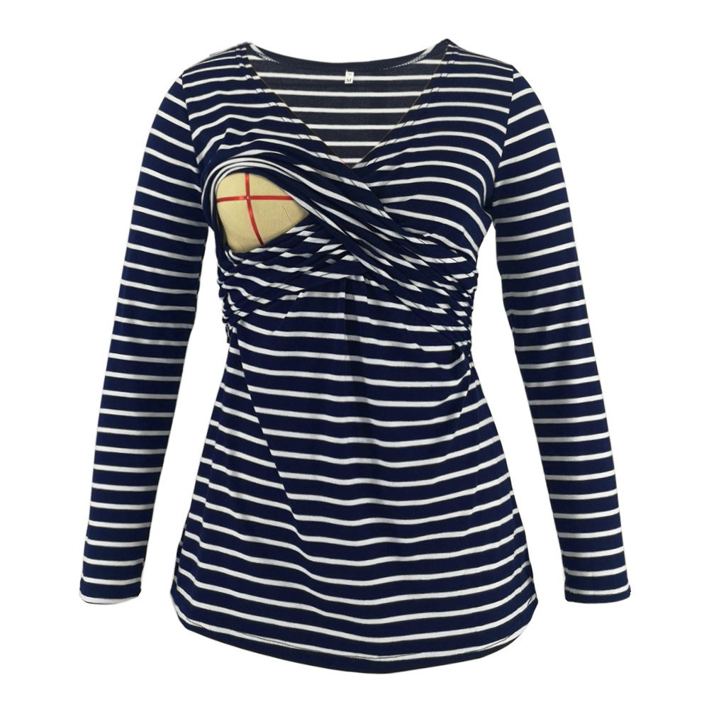 Women Deep V-Neck Long Sleeve Printed Maternity & Nursing T-Shirt - # PRGTA11310027 & NURSGA11110113