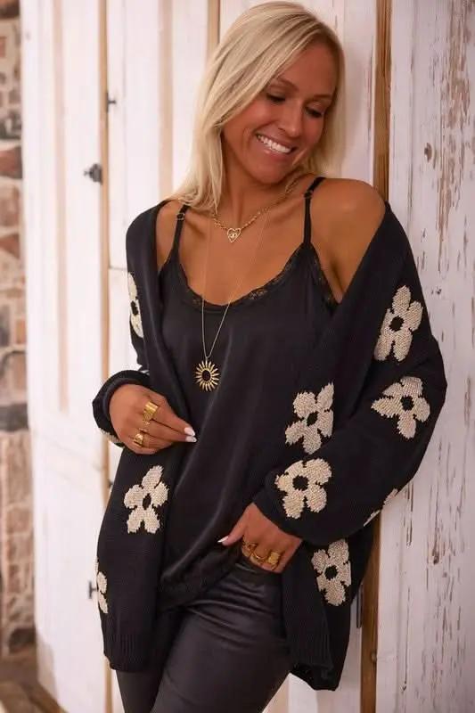 Sweaters YNIQUE Women Floral Print Knitted Open Front Cardigan - Premium Quality Product | Fast Shipping & Returns