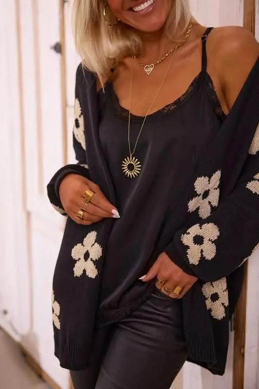 Sweaters YNIQUE Women Floral Print Knitted Open Front Cardigan - Premium Quality Product | Fast Shipping & Returns