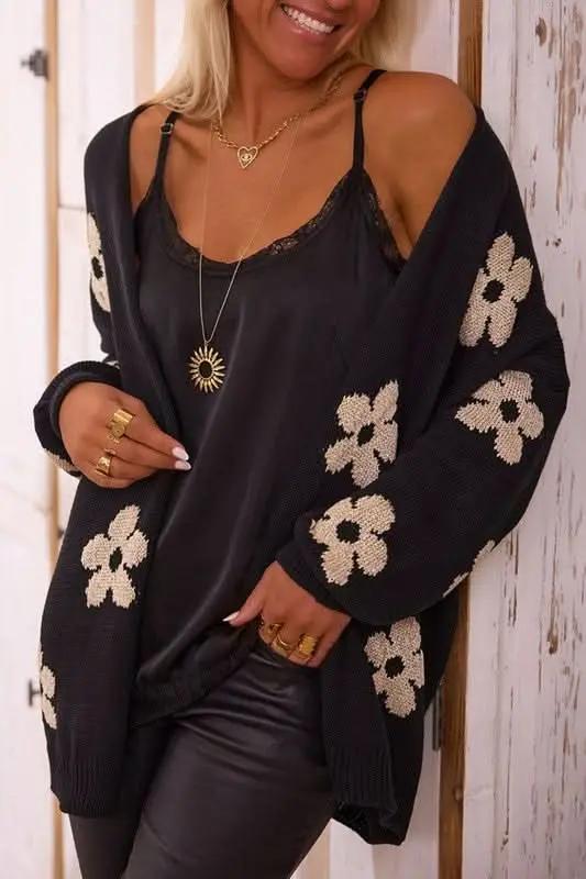 Sweaters YNIQUE Women Floral Print Knitted Open Front Cardigan - Premium Quality Product | Fast Shipping & Returns