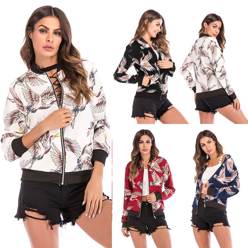 Women's Casual Printed Loose Baseball Jacket | For Fall/Winter - # GIAA23210013