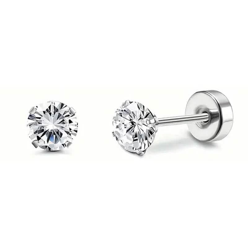 Women's Cubic Zirconia Surgical Stainless Steel Flat Back Earrings